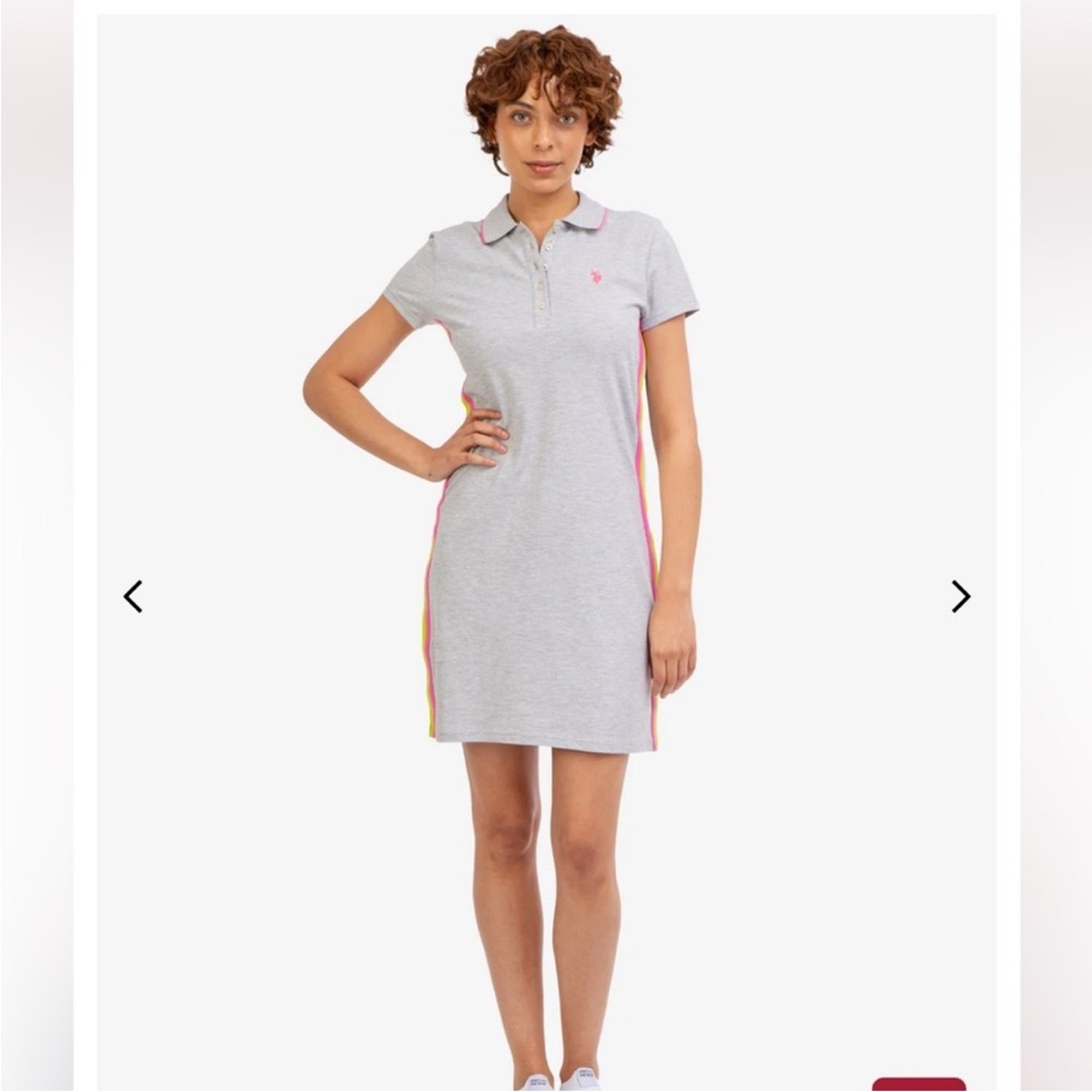 U.S. Polo Assn. Gray Polo Dress with Pink and Yellow Stripes